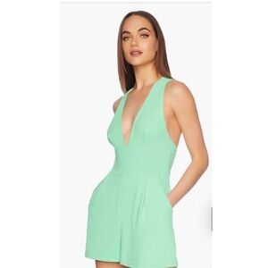 NWOT Susana Monaco Low-V Back, Pocket Green Romper Size Medium